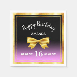 甘い16ブラックパープルピンクの金ゴールドボウ名 スタンダードカクテルナプキン