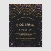 甘い16ブラックパープル金ゴールドグリッターグラマラス マグネット招待状 (正面)