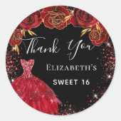 甘い16ブラックレッドドレス花模様ありがとう ラウンドシール (正面)