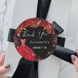 甘い16ブラックレッドドレス花模様ありがとう ラウンドシール