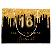 甘い16ブラック金ゴールドグリッタードリップスネーム誕生日 ラージペーパーバッグ (裏面)