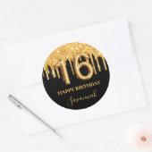 甘い16ブラック金ゴールドグリッタードリップパーティー ラウンドシール (封筒)