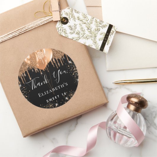甘い16ブラック金ゴールドグリッター名感謝していあなた ラウンドシール (ギフト)