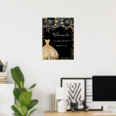 甘い16ブラック金ゴールドドレスフローラへようこそ ポスター (ホームオフィス)