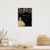 甘い16ブラック金ゴールドドレスフローラへようこそ ポスター (キッチン)