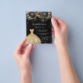 甘い16ブラック金ゴールドドレスフローラ予算の招待 チラシ (手)