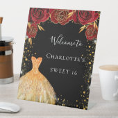 甘い16ブラック金ゴールドドレス赤フローラ歓迎 台座サイン (インサイチュ)