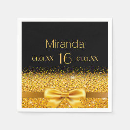 甘い16ブラック金ゴールドボウ名 スタンダードカクテルナプキン