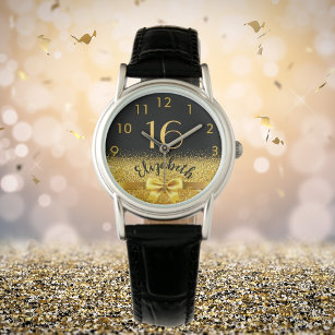 甘い16ブラック金ゴールドモノグラム名 腕時計