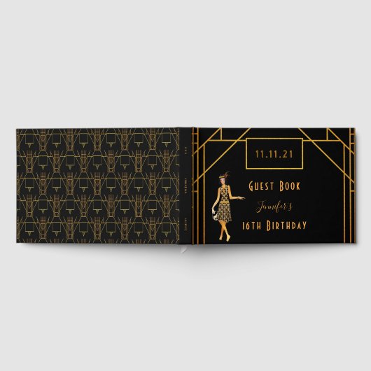 甘い16ブラック金ゴールド1920のアートデコ ゲストブック (全面)