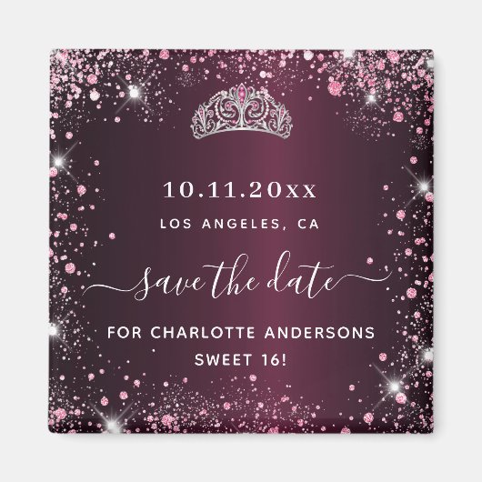 甘い16ブルゴーニュのピンクティアラは日付を保存 マグネット (正面)