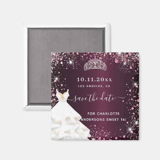 甘い16ブルゴーニュのピンクドレスは日付を保存 マグネット (正面/裏面)