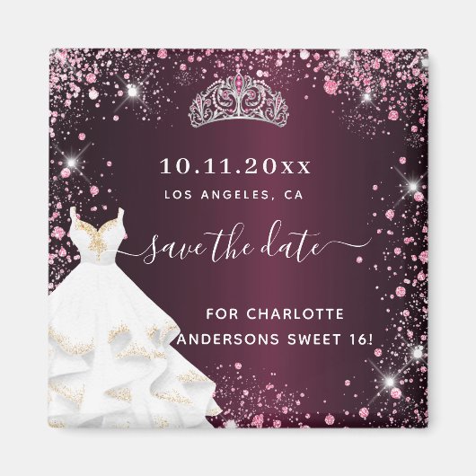 甘い16ブルゴーニュのピンクドレスは日付を保存 マグネット (正面)