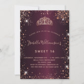 甘い16ブルゴーニュバラ金ゴールドグリッターダストティアラ 招待状 (正面)