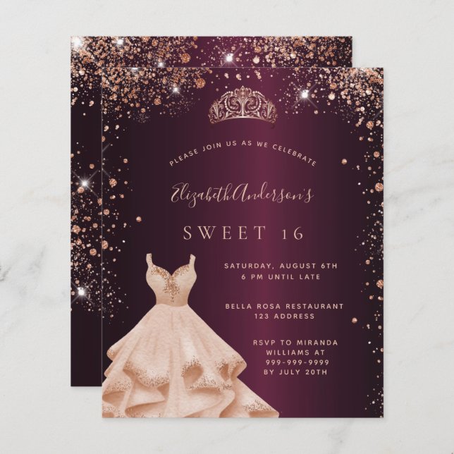 甘い16ブルゴーニュバラ金ゴールドドレスティアラ招待 (正面/裏面)