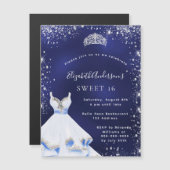 甘い16ブルーシルバーグリッタードレスティアラグラマラス マグネット招待状 (正面/裏面)
