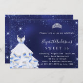 甘い16ブルーシルバーグリッタードレスティアラ 招待状 (正面/裏面)