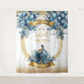 甘い16ブルードレスウォーター色金ゴールドグリッター タペストリー (正面)