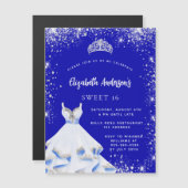 甘い16ブルー王室のシルバードレスティアララグジュアリー マグネット招待状 (正面/裏面)