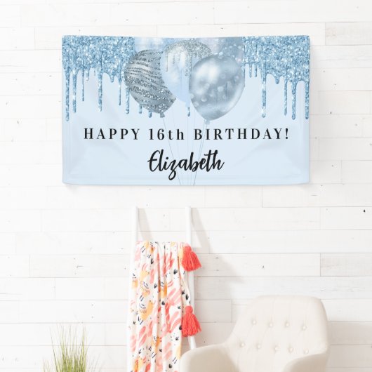 甘い16ベビーブルーグリッターが風船を乾燥 横断幕 (インサイチュ)