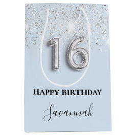 甘い16ベビーブルーシルバーグリッターダスト名 ミディアムペーパーバッグ