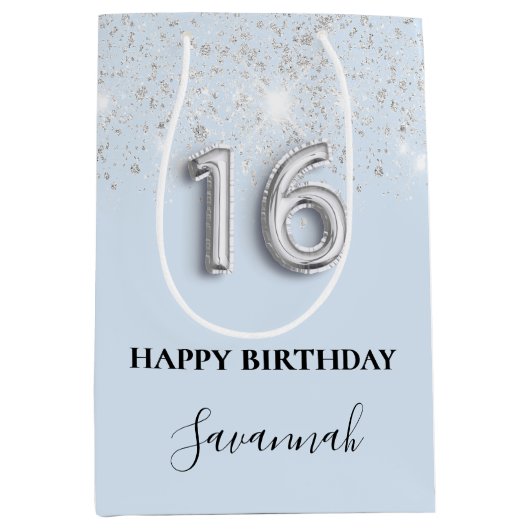 甘い16ベビーブルーシルバーグリッターダスト名 ミディアムペーパーバッグ (正面)