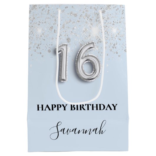 甘い16ベビーブルーシルバーグリッターダスト名 ミディアムペーパーバッグ (裏面)