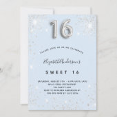 甘い16ベビーブルーシルバーグリッターダスト 招待状 (正面)