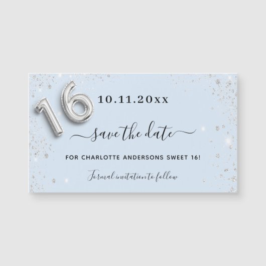 甘い16ベビーブルーシルバー日付磁石を保存 (正面)