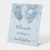 甘い16ベビーブルーバルーンパーティーへようこそ 台座サイン (正面)