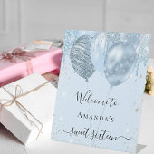 甘い16ベビーブルーバルーンパーティーへようこそ 台座サイン