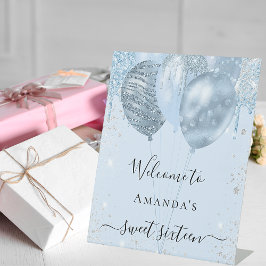 甘い16ベビーブルーバルーンパーティーへようこそ 台座サイン