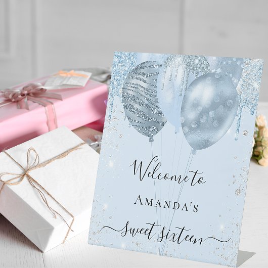 甘い16ベビーブルーバルーンパーティーへようこそ 台座サイン