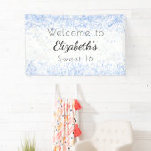 甘い16ベビーブルー白いグリッターダスト歓迎 横断幕 (インサイチュ)