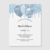 甘い16ホワイトブルーバルーングリッタードリップラグジュアリー マグネット招待状 (正面)