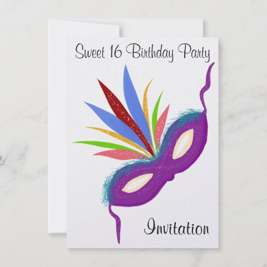 甘い16マスカレードボールパープルパーティーマスク 招待状 (正面)