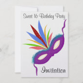 甘い16マスカレードボールパープルパーティーマスク 招待状 (正面)