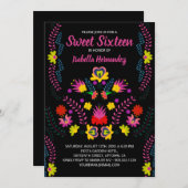甘い16メキシコのパーティー花ブラック誕生日 招待状 (正面/裏面)