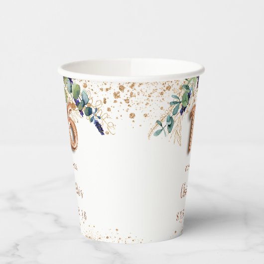 甘い16ユーカリ緑のグリッターモノグラム 紙コップ (左)