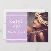 甘い16ラベンダーパープルパーティーフォト招待状 招待状 (正面)