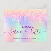 甘い16レインボーグリッターピンクパープル日付を保存 ポストカード (正面)