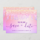 甘い16レインボーグリッターピンクパープル日付を保存 ポストカード (正面/裏面)