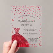 甘い16レッドドレスハート 澄ん アクリル招待状 (インサイチュ (ポータブル))