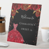 甘い16レッドブラックドレス花模様へようこそ 台座サイン (インサイチュ)