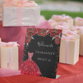 甘い16レッドブラックドレス花模様へようこそ 台座サイン