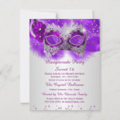 甘い16レースマスクパープルシルバーマスカレード 招待状 (正面)