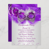 甘い16レースマスクパープルシルバーマスカレード 招待状 (正面/裏面)