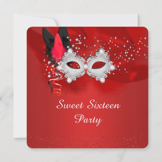 甘い16レースマスクレッドシルバーマスカレード 招待状 (裏面)