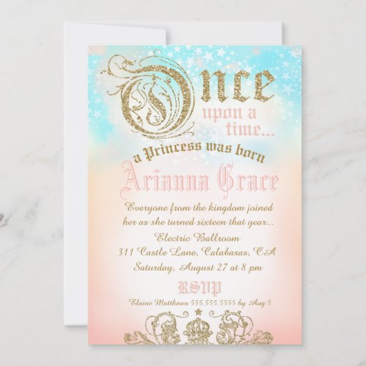 甘い16ワンスオンザタイムプリンセス招待状 招待状 (裏面)