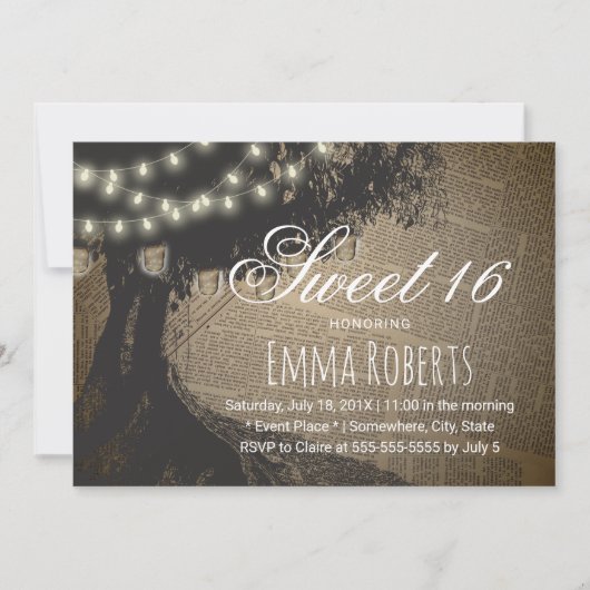 甘い16ヴィンテージツリー文字列ライト古いページ 招待状 (正面)